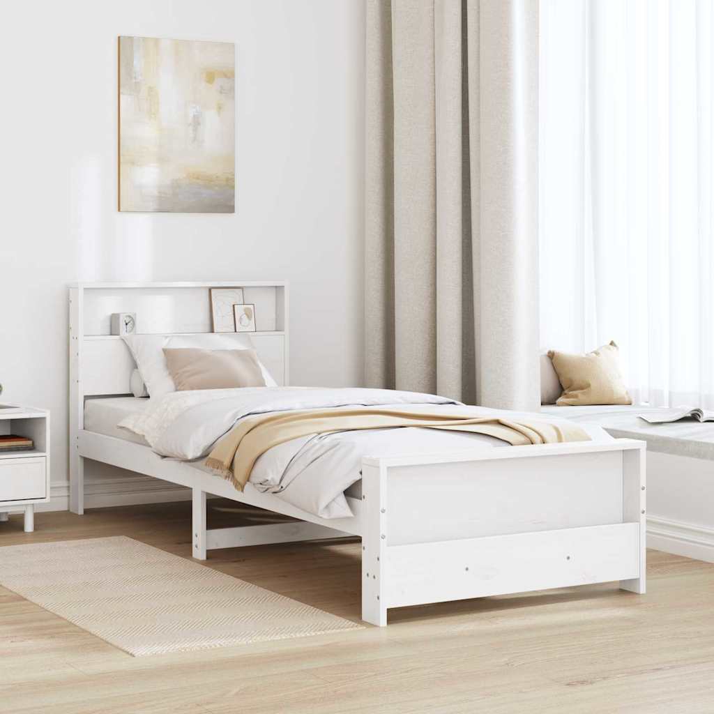 Bed Frame with Headboard White 90 x 190 cm Solid pine wood